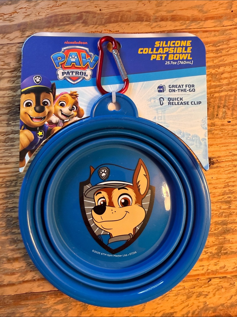 Paw Patrol Blue Silicone Collapsible Pet Bowl with Red Clip